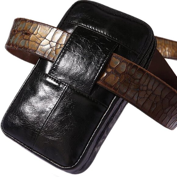 Crocodile Leather Phone Belt Bag Waist Pack for Men Travel Outdoor Casual Cellph - Picture 3 of 8